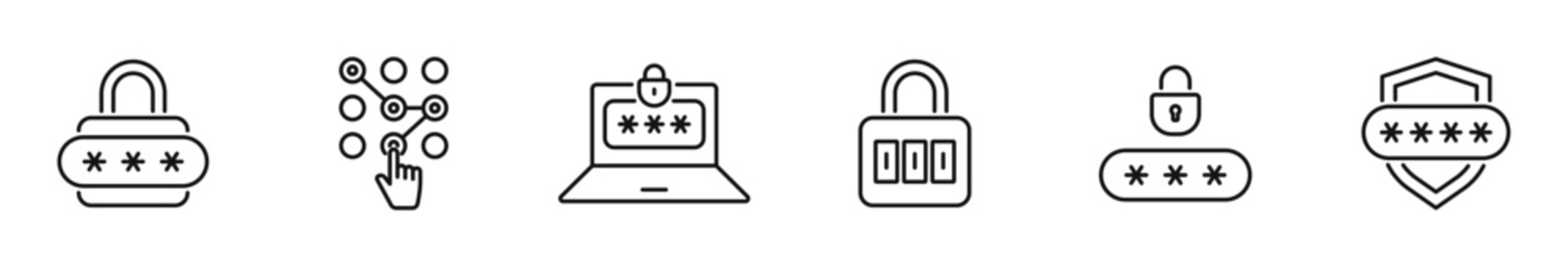 Password icon set. Login protection icon in line style. Editable web icons identity, authentication, lock, security, cyber security, verification, access control etc. Vector illustration.