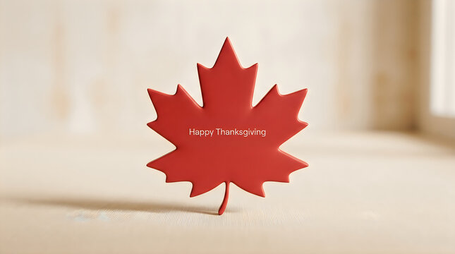 Bright red canadian maple leaf resting on a light surface