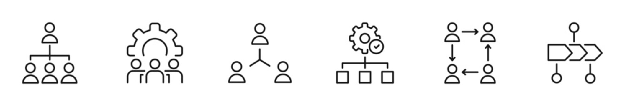 Organization icon set. Management icon in line style. Editable web icons teamwork, people, leadership, workflow, structure, company, team etc. Vector illustration.