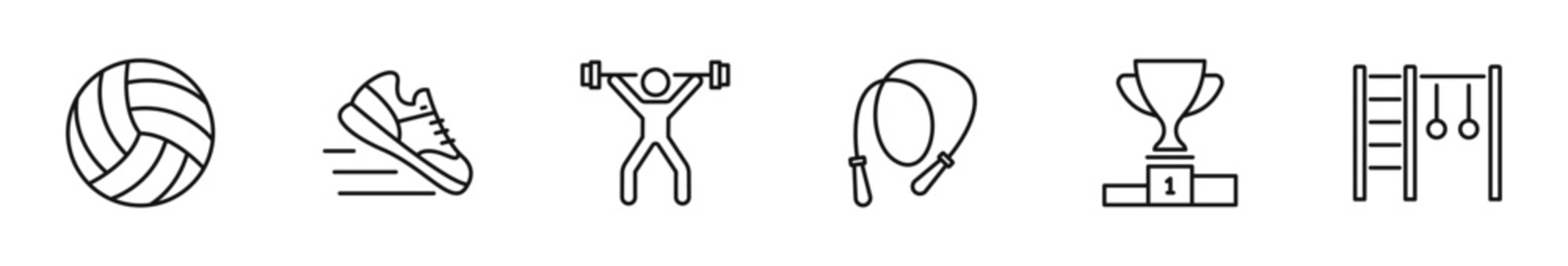 Sport icon set. Fitness icon in line style. Editable web icons training, gym, wellness, nutrition, healthy lifestyle, workout, activity, yoga, running etc. Vector illustration.