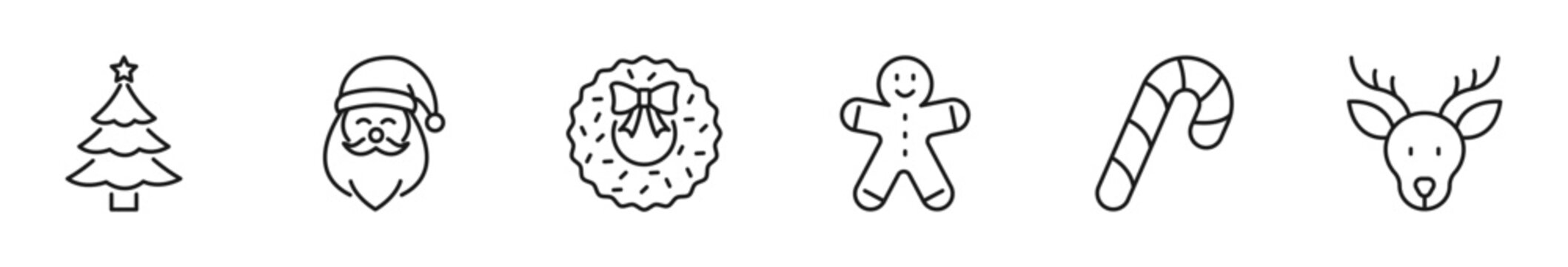 Christmas icon set. Xmas icon in line style. Editable web icons holiday, santa claus, christmas tree, snow, snowman, fireworks, gift, angel, new year etc. Vector illustration.