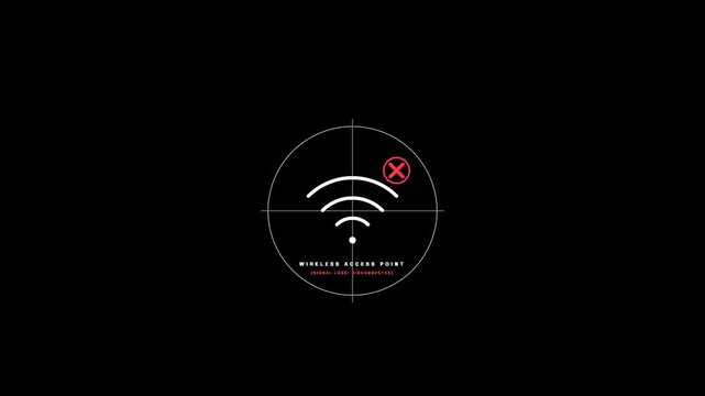 Minimalist Technical Line Art No Wifi Signal Animation with Crosshair on Transparent Background