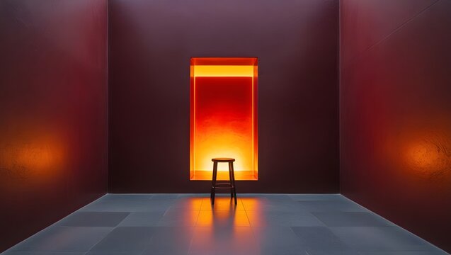 Moody Minimalist Mausoleum Wall with Glowing Portal and Atmospheric Light