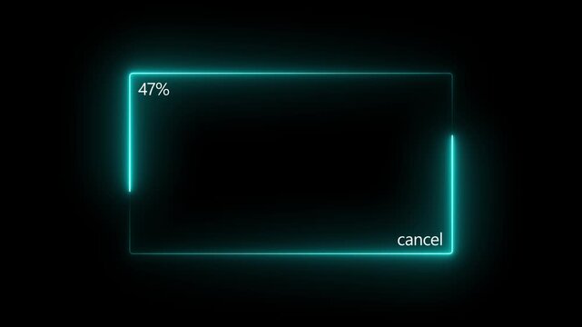 Futuristic blue glowing loading screen interface with zero to hundred percent progress and cancel button on a transparent background. motion graphic of a percent and cancel concept. 4k video