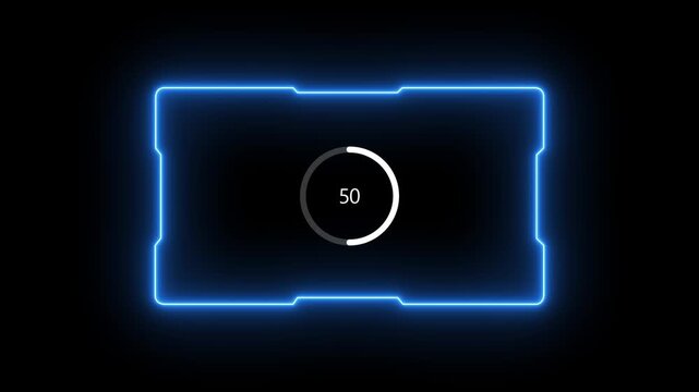 Modern cyber dashboard glowing blue border with center circular progress bar showing eighty eight percent on a transparent background. motion graphic of a circle loading concept. 4k video