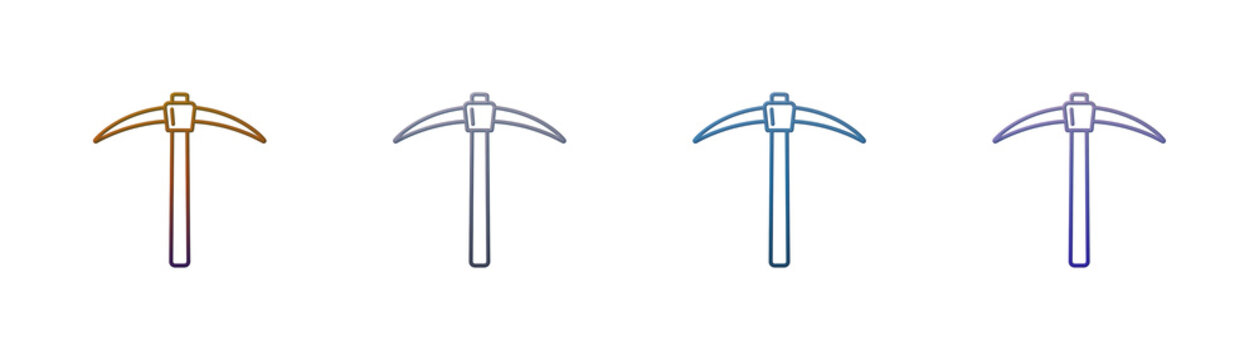 Pickaxe Icon Set with Gradient Outline Style for Mining and Construction