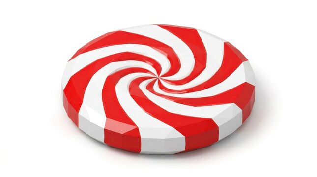 Realistic 3d peppermint candy spiral disc on white background for