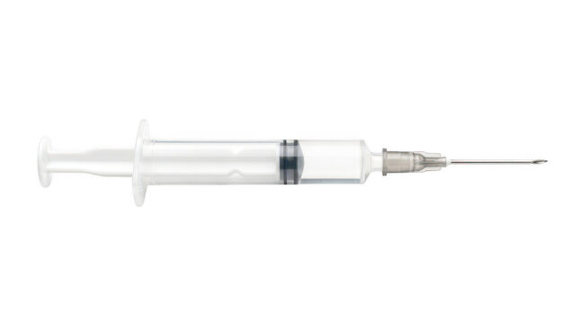 Disposable syringe with needle for medical injection and liquid transfer, sterile equipment.