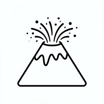 Simple black and white line art vector icon of an erupting volcano mountain