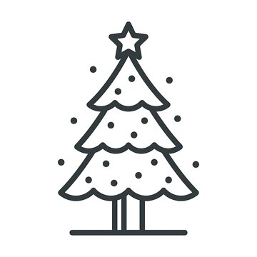 Minimalist linear icon of a decorated christmas tree with a star topper
