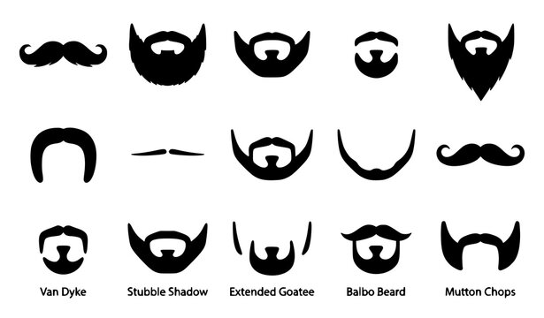 Men's Mustache and Beard Silhouette Collection Grooming Vector Set