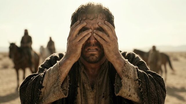 Saul of Tarsus Blinded by a Powerful Divine Light on the Road to Damascus, Dramatic Biblical Acts Scene of Conversion, Revelation, Faith, Repentance, Transformation and the Calling of Apostle Paul