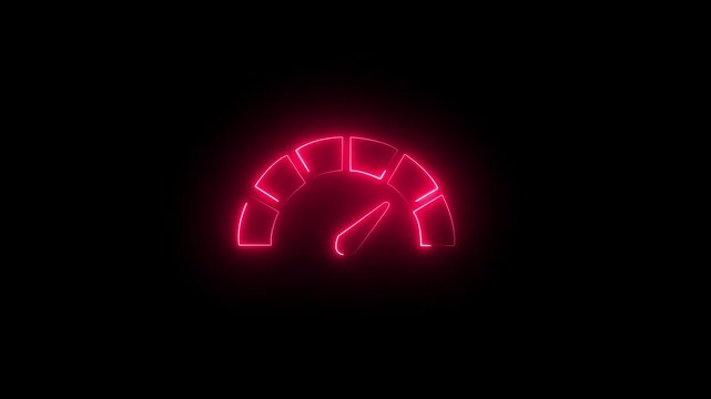 Glowing neon red HUD speedometer gauge icon featuring a semi-circular segmented dial arc with an active central indicator needle set against a dark background. 