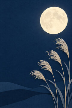 Tsukimi moon and silver grass illustration
