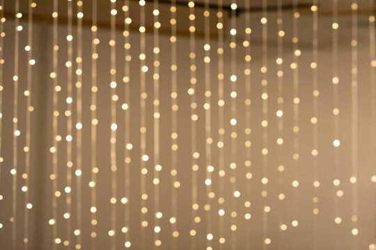 Christmas Background - warm bokeh string lights background in gold and white - Left Third Composition