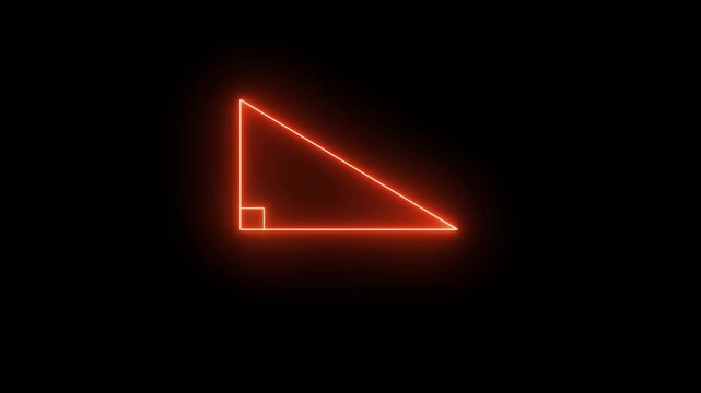 Glowing neon orange icon of a right triangle geometric shape featuring a square right-angle symbol at the origin vertex set against a black background. 