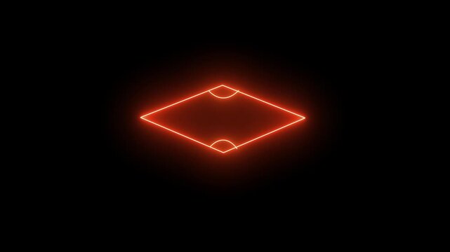 Glowing neon icon of a rhombus geometric shape featuring top and bottom interior angle arcs set against a black background. Animated geometric mathematical telemetry element, spatial alignment m