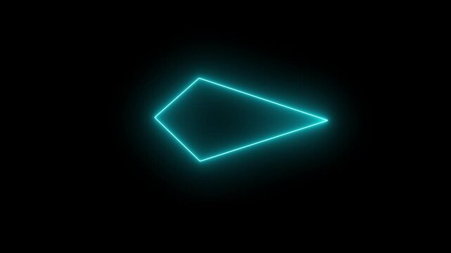 Glowing neon cyan icon of a kite geometric shape oriented horizontally set against a black background. Animated geometric mathematical telemetry element, kite quadrilateral frame outline.