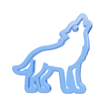 Blue glossy 3D howling wolf icon isolated on black background