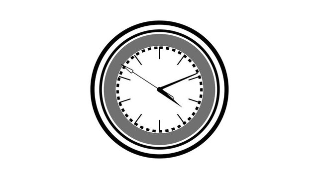 Minimalist black and gray  icon of a multi-ringed circular analog clock face with detailed tick marks and hour, minute, and second hands set against a clean white background.