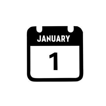 January 1 calendar icon, New Year's day date page line art vector illustration