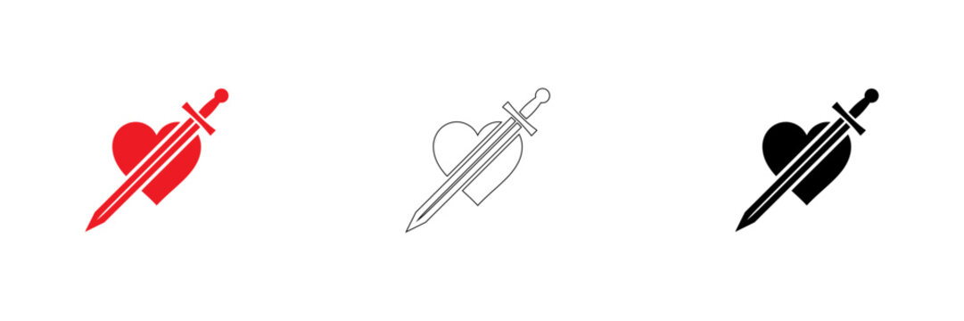 Minimalist heart and dagger icons set