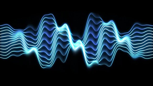 Abstract futuristic blue audio sound wave equalizer glowing in the dark background