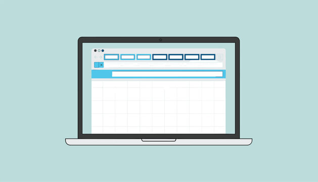 Laptop computer display showcases a clean digital spreadsheet or web browser template with multiple open tabs.