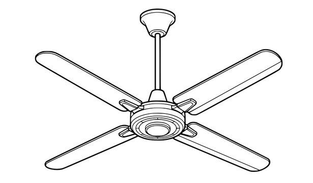 Four Blade AC Ceiling Fan Vector Design Black Outline