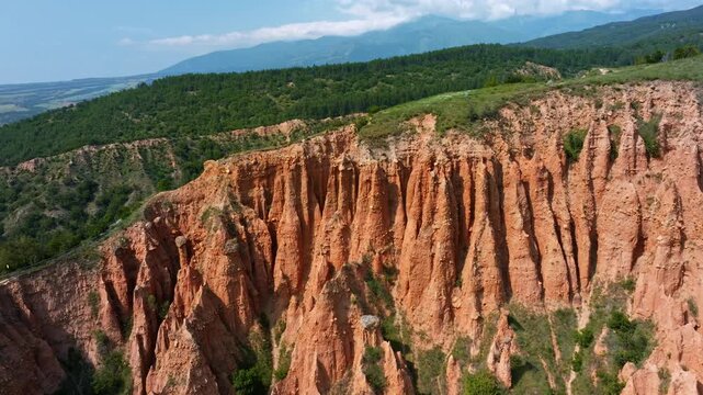 Stob Pyramids rock formations aerial drone view outdoor hiking travel natural wonder sandstone cliffs Bulgaria stock footage