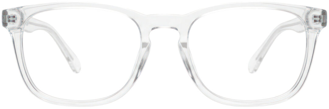 Modern white framed spectacles on black background.