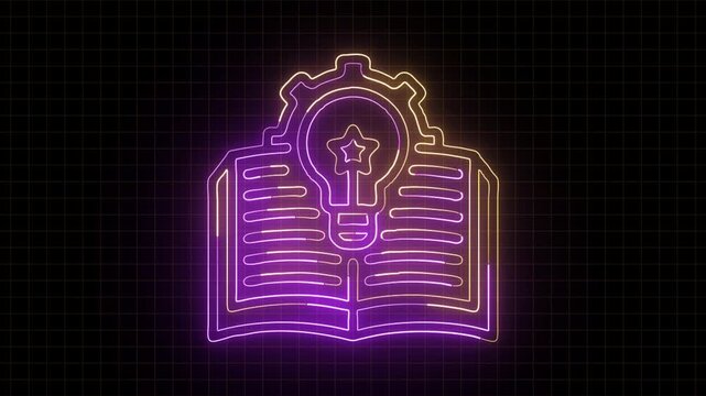 glowing neon knowledge icon Animation on Black background. Concept ideas inspiration video on transparent background.