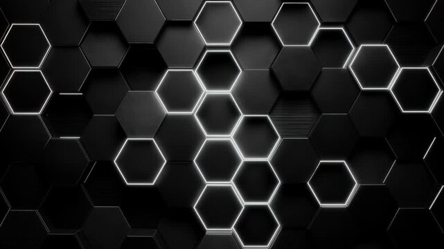 Dark futuristic hexagonal pattern with glowing edges modern technology background