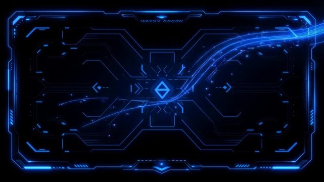 Futuristic digital interface with glowing blue circuit lines and abstract technology design