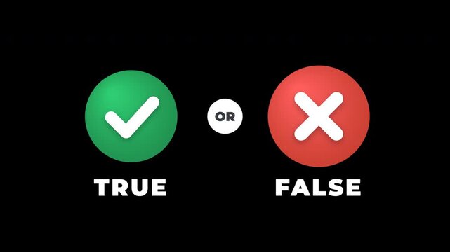 True or False quiz icons with a green check and red cross spinning in with alpha channel
