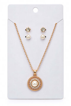 Elegant rose gold pearl jewelry set with necklace earrings for women