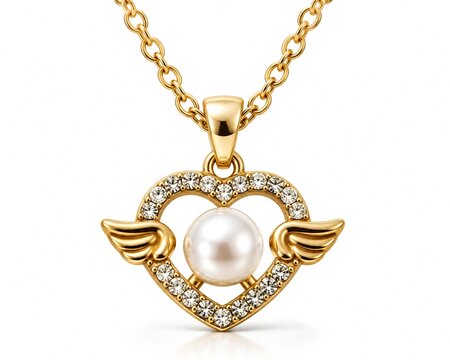 Elegant gold heart pendant necklace with pearl and diamond accents