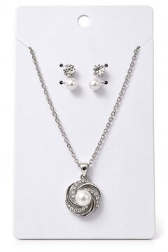 Elegant silver necklace and earrings set with pearls for women's