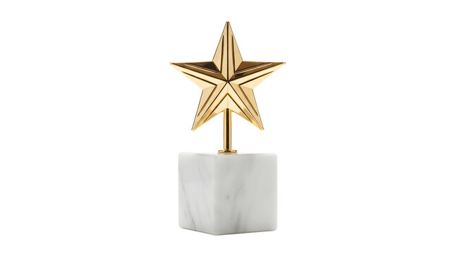 Gold star award trophy on marble base isolated clipart for business