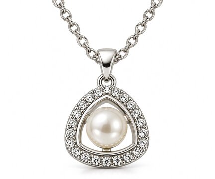 Elegant silver pendant necklace with a central pearl surrounded by
