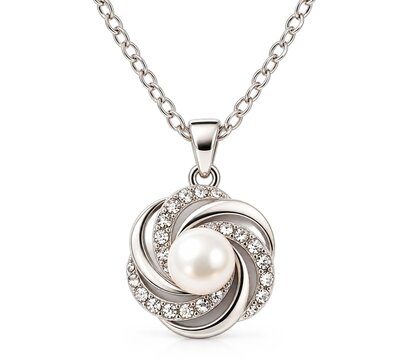 Elegant silver pendant necklace with central pearl and sparkling