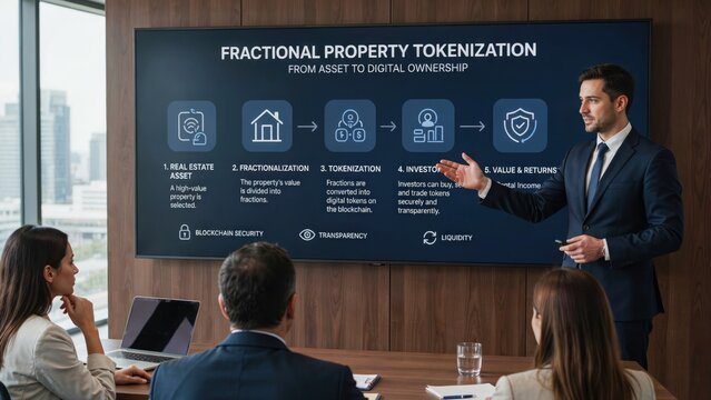Business presentation on fractional property tokenization and digital ownership