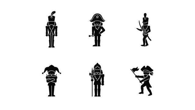 Black silhouette icons of nutcracker soldiers and characters