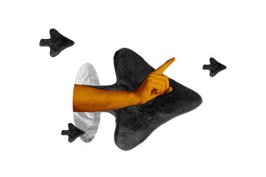 Composite art 3d creative image collage of human hand point 3d plasticine arrow pointer figurine career progress opportunity