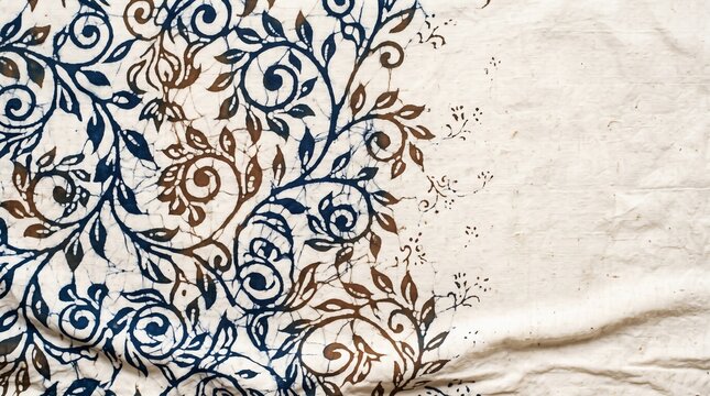 Hand drawn floral pattern on traditional cotton fabric