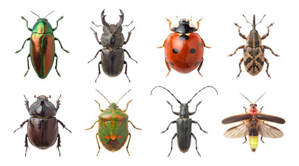 Various colorful beetles and insects isolated on transparent background ready for scientific study. © Png ProTeam