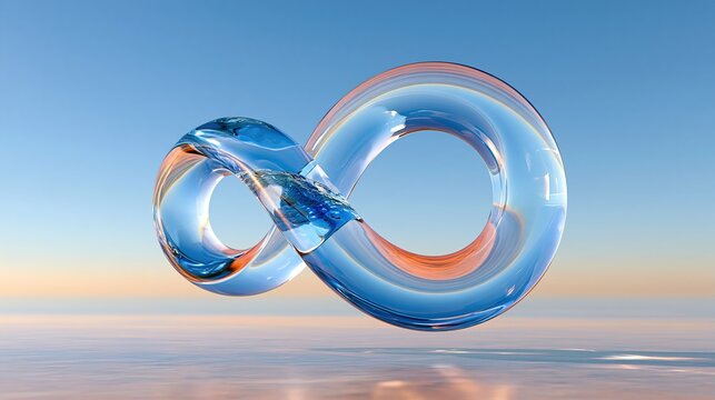 Infinity loop glass sculpture, Abstract fluid art element, Conceptual endless design backdrop