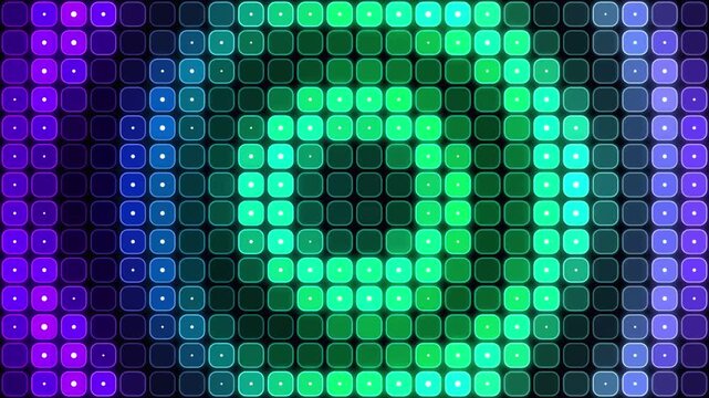 Abstract concentric circle motion background featuring colorful light pixel grid art.