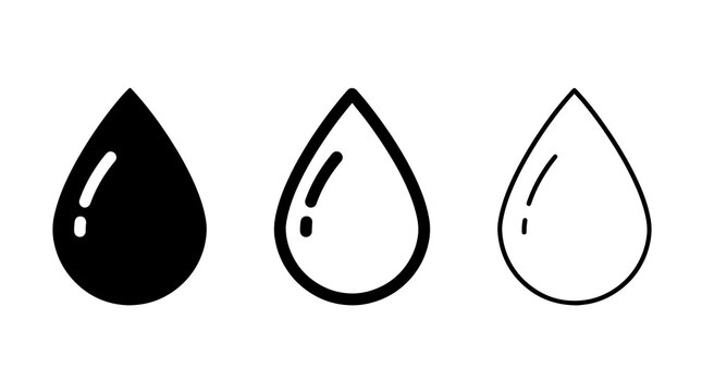 Black water drop icons set in outline and solid vector style
