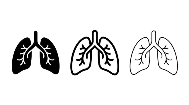 Human lungs medical icons set in black and outline style